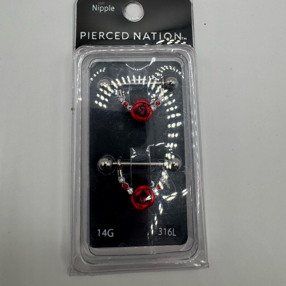 Spencer’s Pierced Nation Rose Nipple Rings, 14G, 316L